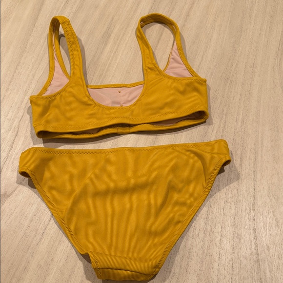 Madewell Ribbed Bikini Set Mustard Yellow Button Detail Size S - Picture 2 of 8